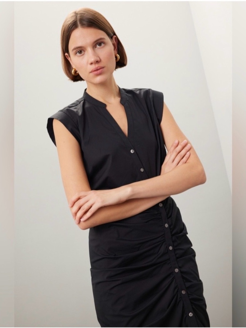 VERONICA BEARD Ruched Shirt Dress 8 - Picture 4 of 13
